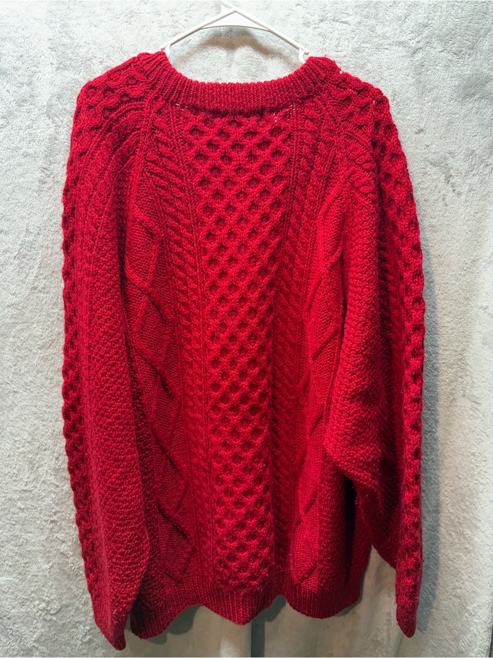 Vintage Maine Bay Hand Knit 100% Wool Red Cable Knit Fisherman Sweater XXL - Picture 6 of 6